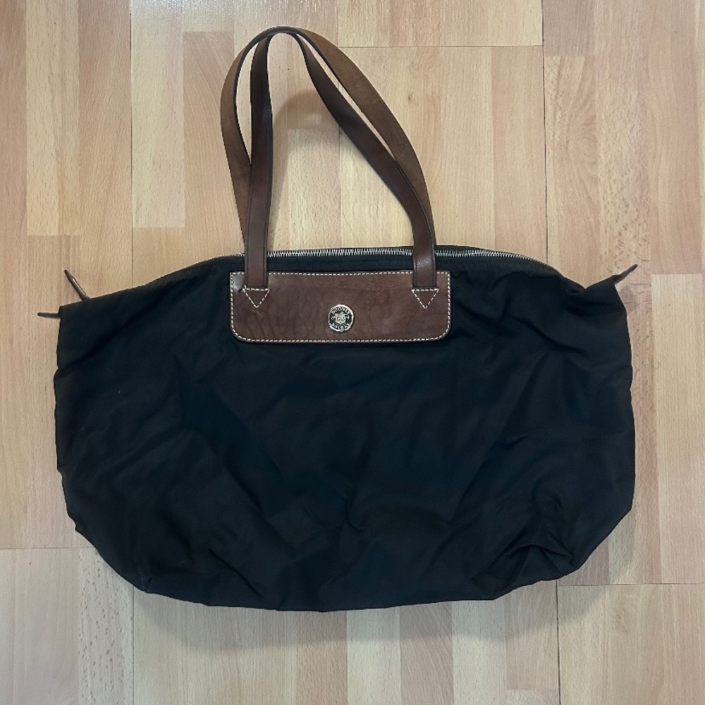 Black Tote Bag with Brown Trim